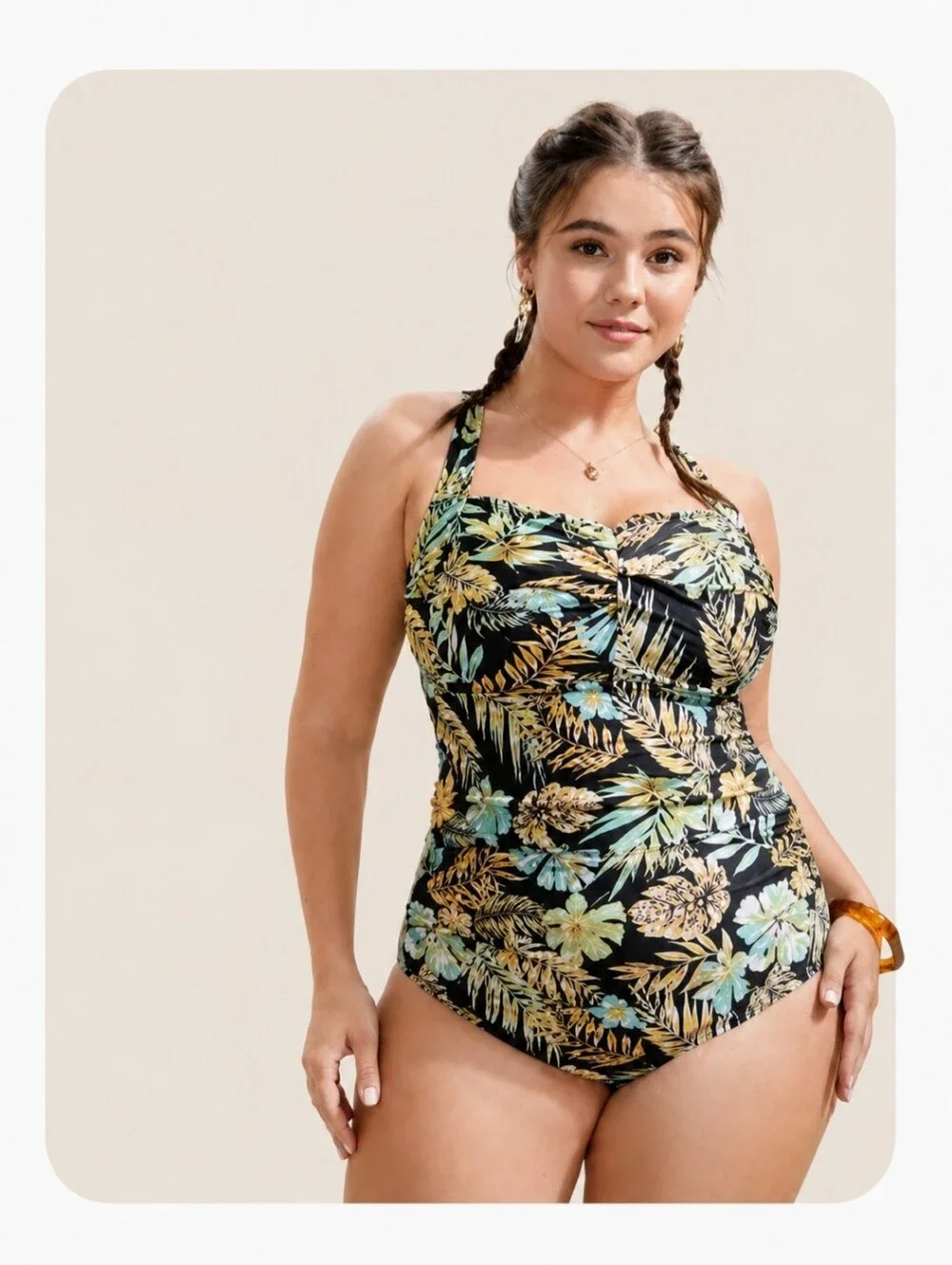 BloomChic Tropical Floral Halter One-Piece Swimsuit 3X 22/24